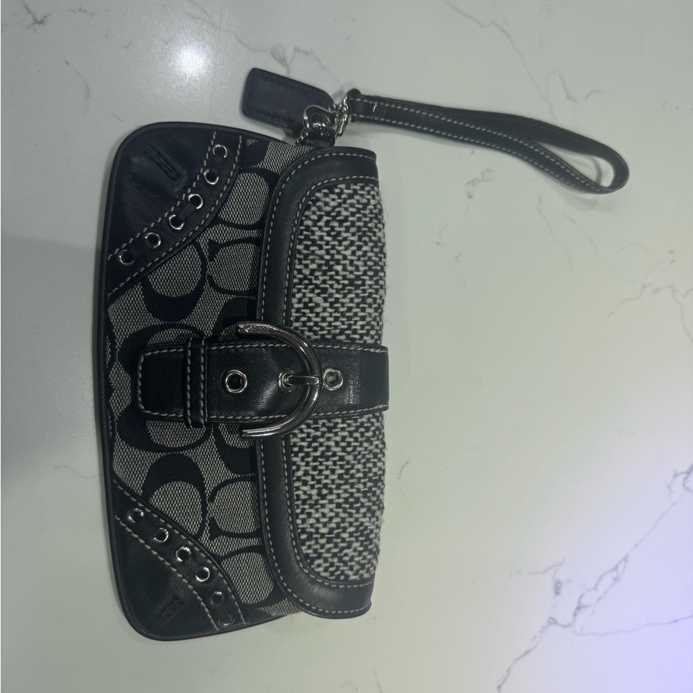 Coach Black and Gray Wristlet Clutch